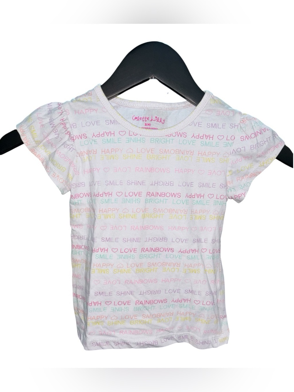 Colette Lilly Girls Flutter Sleeve Rainbow Graphic T-Shirt